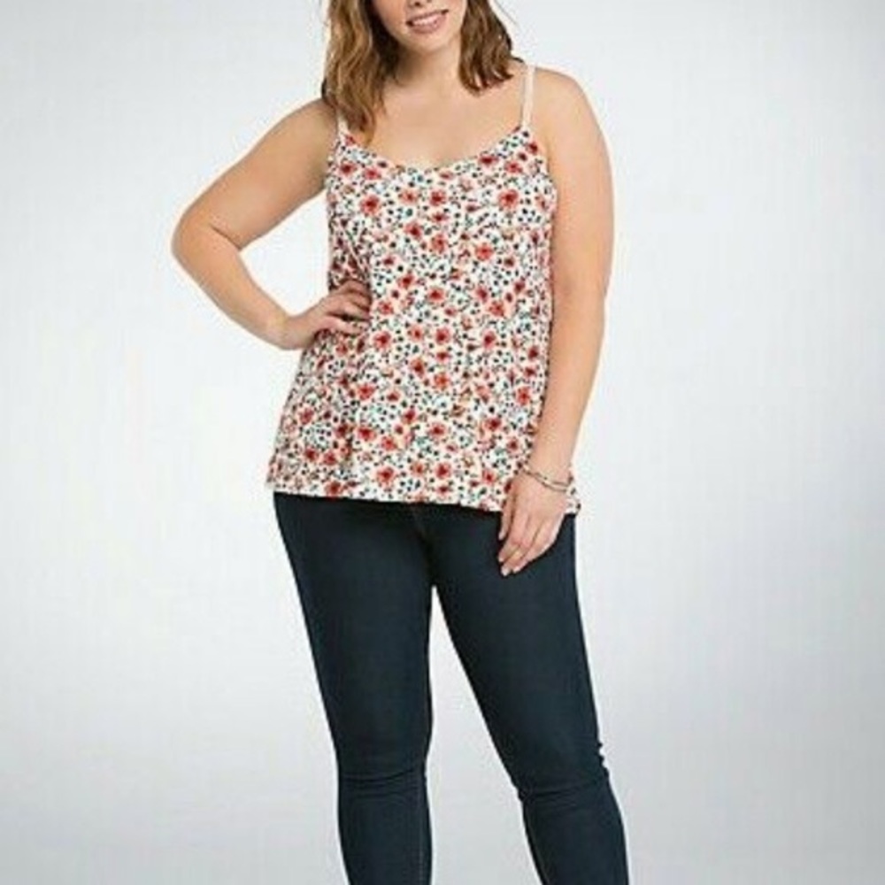Torrid White Floral Soft Stretchy Boho Crochet Strap Tank - Picture 2 of 9